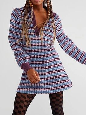 Nwt Free People Maggie Mini Sweater Dress In Twilight Combo